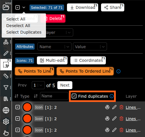 Finding duplicate features